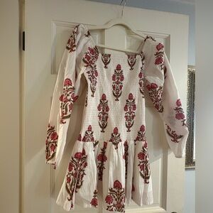 White Smocked Long-Sleeve Floral Dress